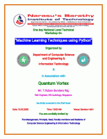 One Day National level workshop on Machine Learning Techniques Using Python 2020 Workshop Poster